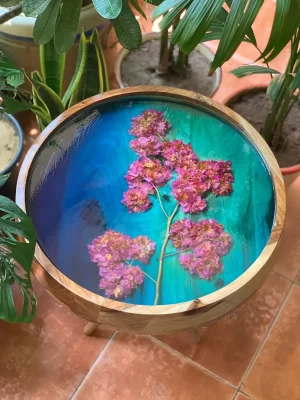 ‘Bougainvillea’ Turquoise Blue Solid Wood Table