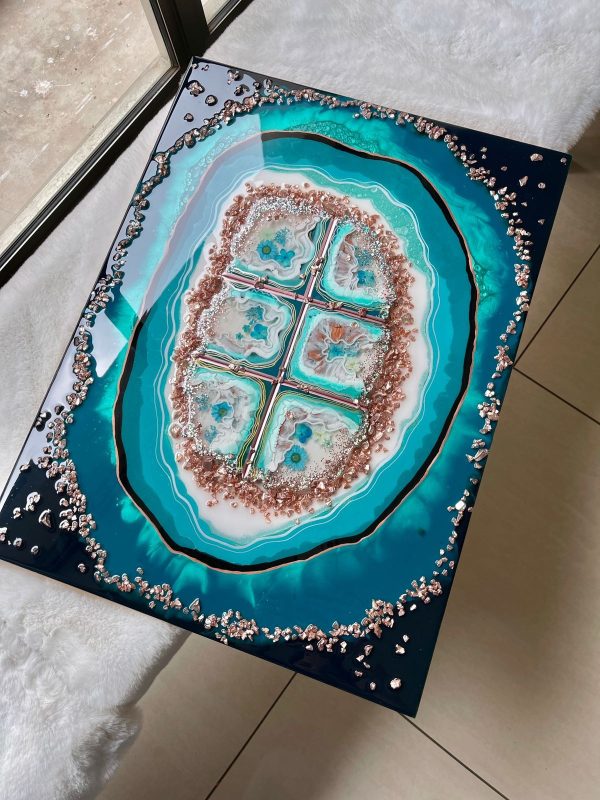 Sea Green Agate' Resin Art On Wood Panel | Mohanima