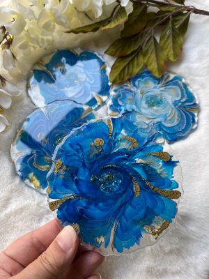 ‘Blooming Blue’ Resin Coasters (set of 4)