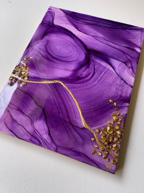 ‘Gold Dust-2’ Alcohol Ink and Resin Art on Wood Panel