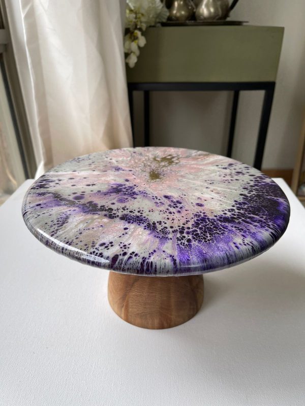 ‘Lilac Sky’ Resin Cake Stand on Solid Wood