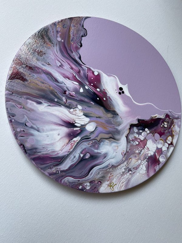 ‘Lilac Wave’ Abstract Acrylic Painting on Round Canvas
