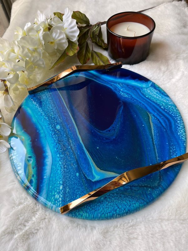 ‘Royal blue’ Resin Platter/Tray on Solid Wood