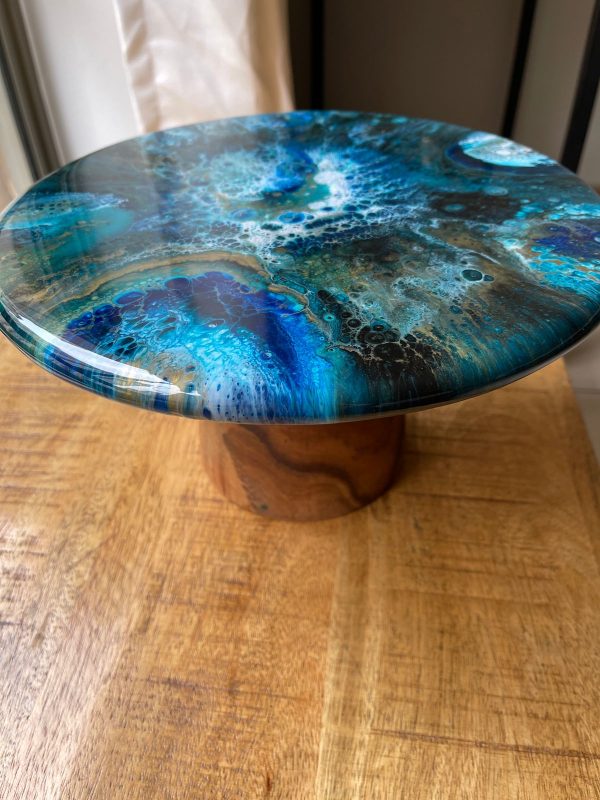 ‘Blue Sky’ Resin Cake Stand on Solid Wood