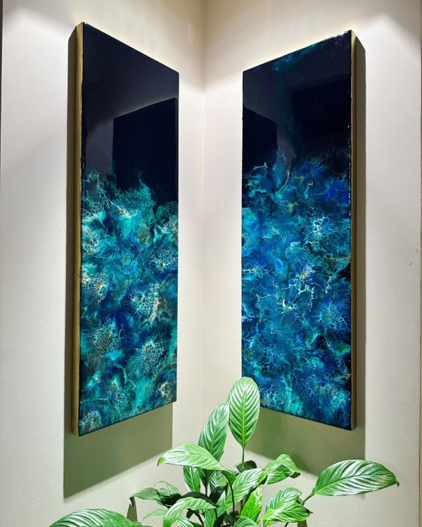 ‘Deep Sea 1 & 2’ Resin Art on Wood Panel (Set of 2)