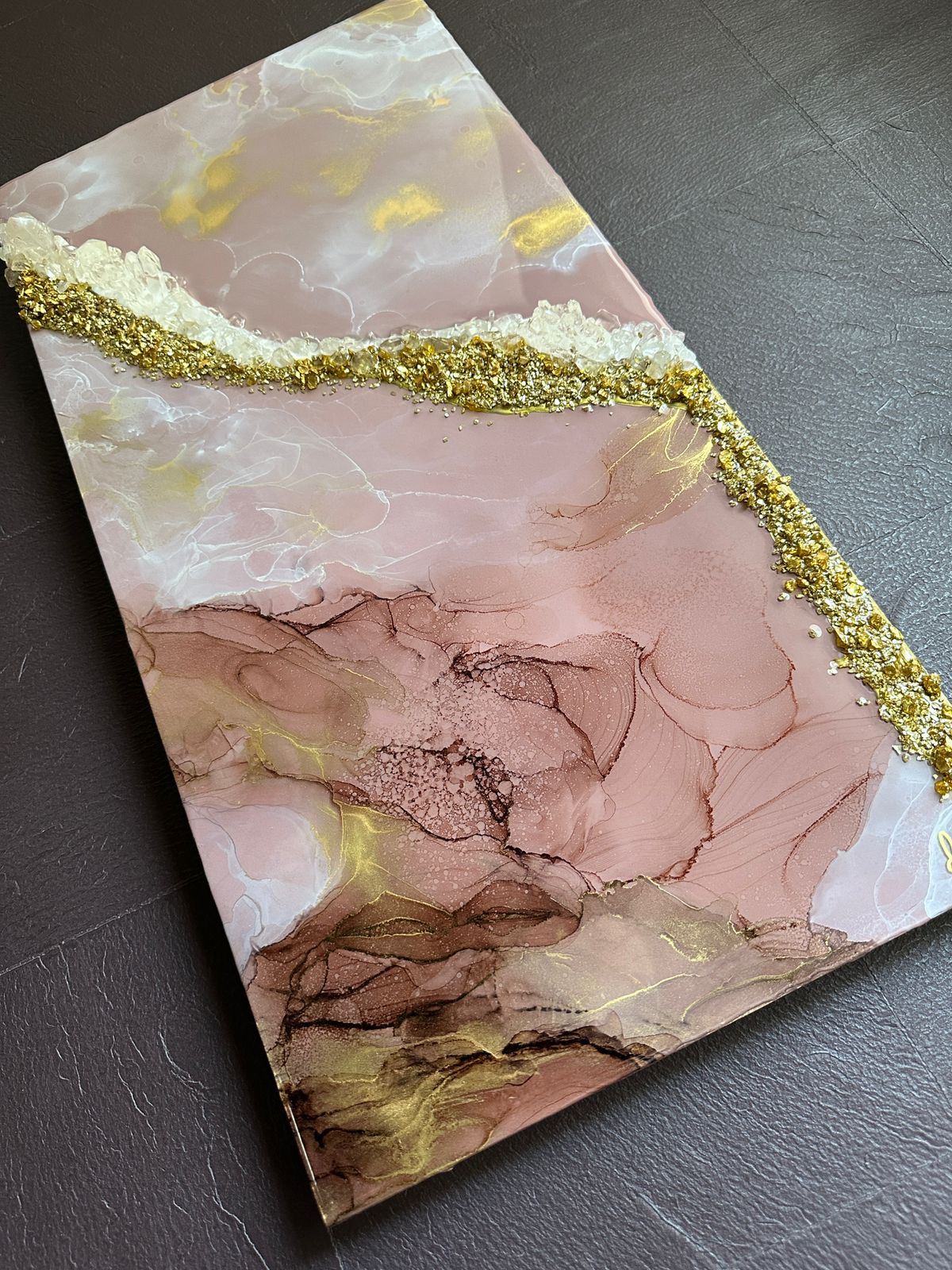 Crystal Sand' Alcohol Ink and Resin Art on Wood Panel