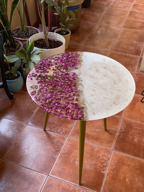 ‘Gulabi’ Preserved Rose Petal & Epoxy Table