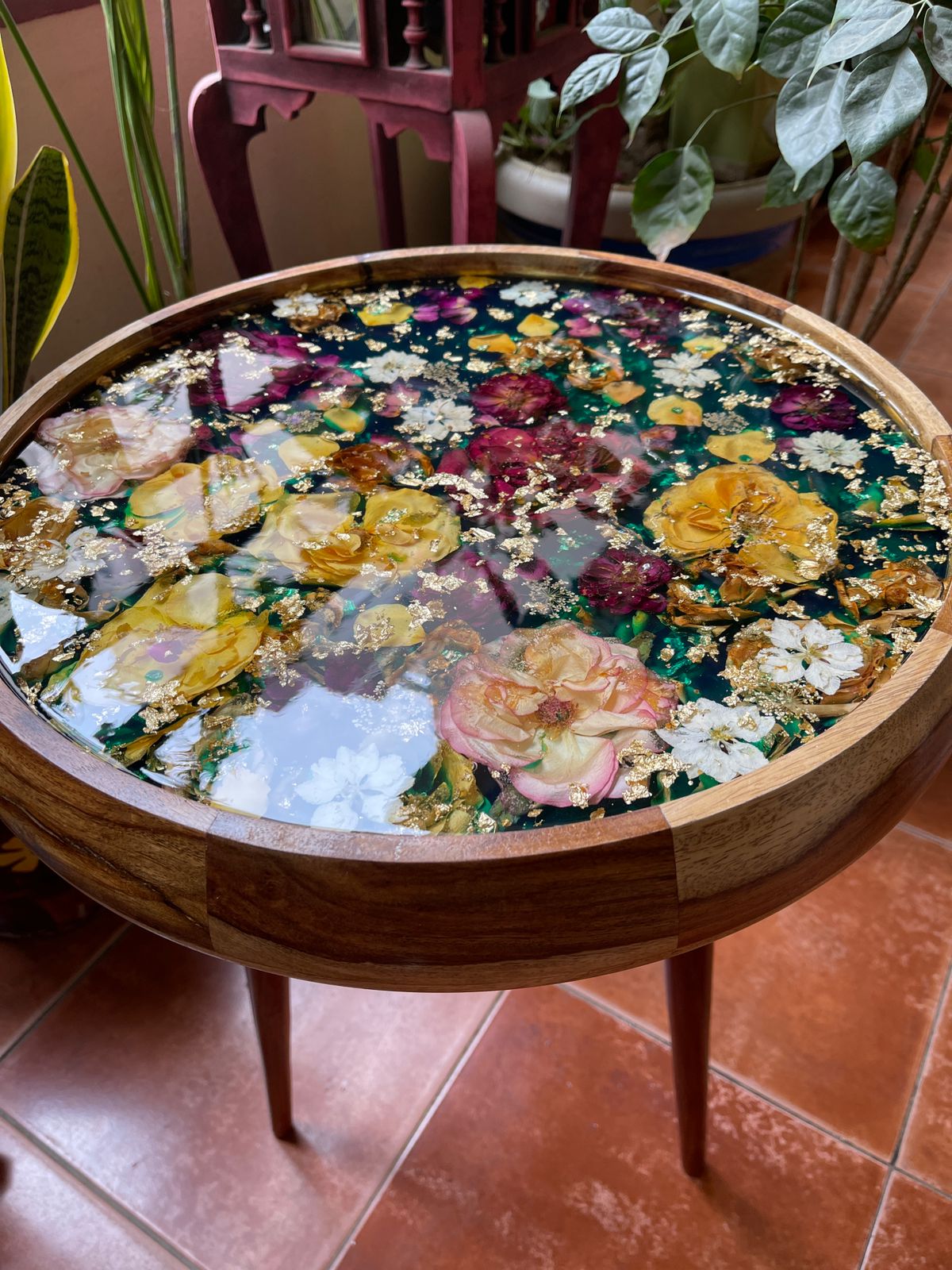 ‘Floating Rose’ Preserved Flower and Epoxy Resin Solid Wood Table