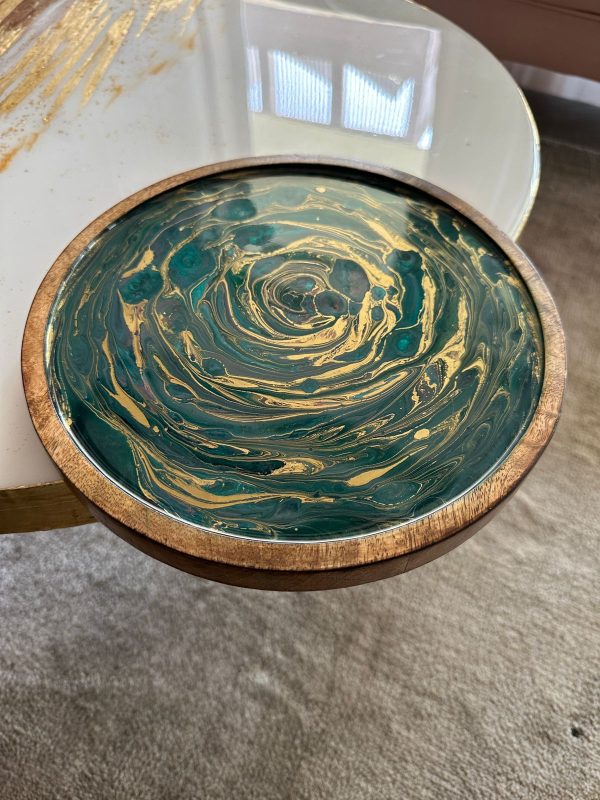 ‘Teal Torque’ Wood & Resin Tray