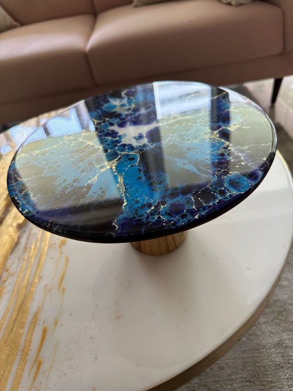 ‘Blue Orchid’ Resin & Wood Cake Stand