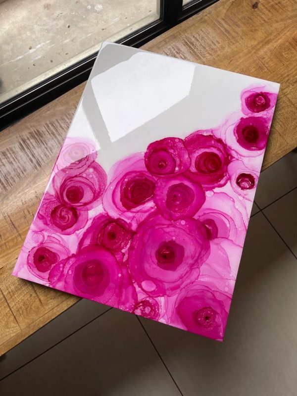‘Dancing Roses’ Alcohol Ink and Resin Art on Wood Panel