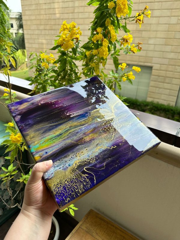 ‘Purple Rain’ Resin & Alcohol Ink Painting on Wood