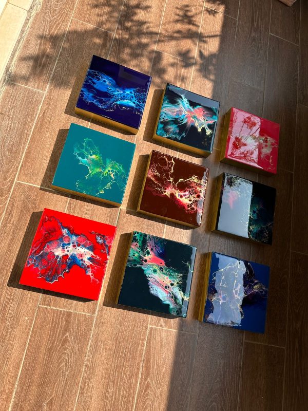 ‘Liberty’ Resin Art on Wood Panel (set of 9)