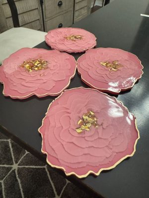 ‘Blush Pink Bloom’ Resin Coasters (set of 4)