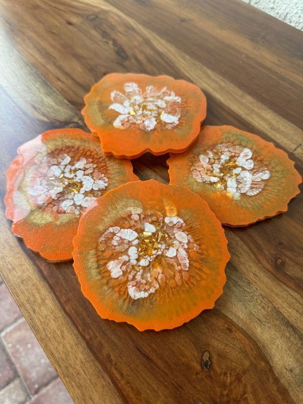 ‘Burnt Orange Bloom’ Resin Coasters (set of 4)