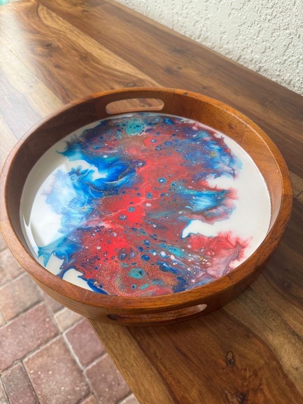 ‘Red Feather’ Wood & Resin Tray