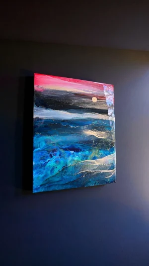 ‘Moonlit Sea’ Resin & Ink Art on Wood