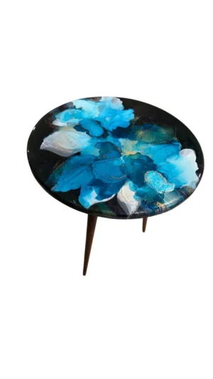 ‘Blue Iris’ Epoxy & Ink Solid Wood Table