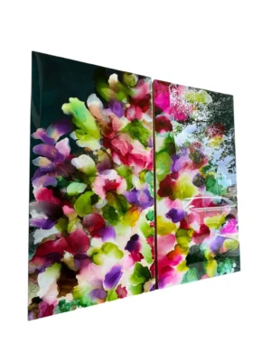 Wild Blossoms, 2025 Resin & Alcohol Inks On Wood