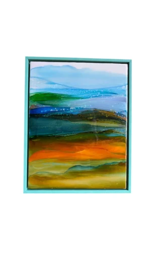 Valley of Ochre, 2025 Resin & Alcohol Inks On Wood