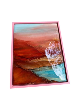 Red Valley, 2025 Resin & Alcohol Inks On Wood