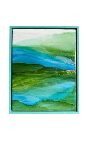 Blue Valley, 2025 Resin & Alcohol Inks On Wood